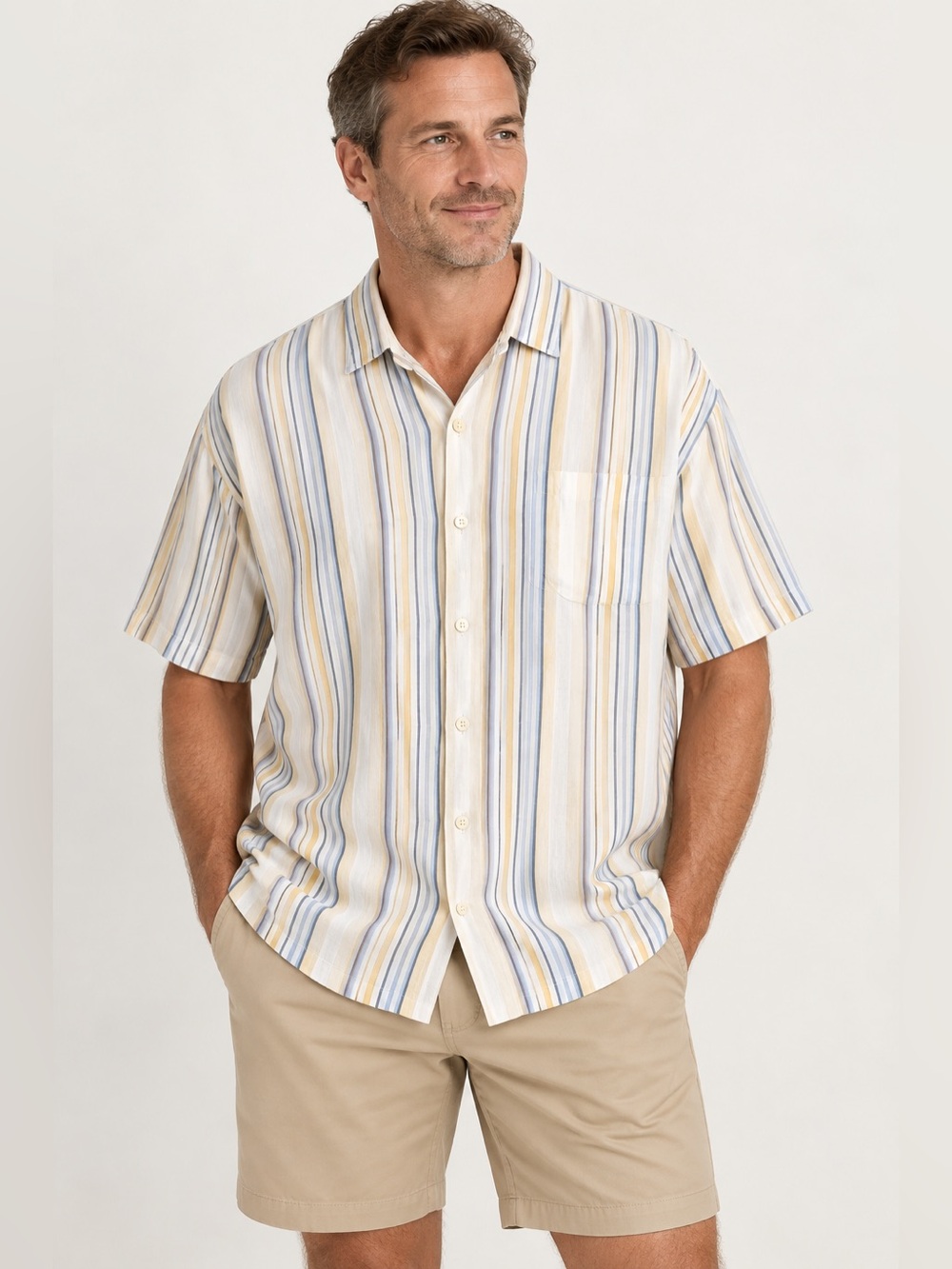 Tommy Bahama Men’s XXL Linen Silk Shirt Striped Short Sleeve Button Up